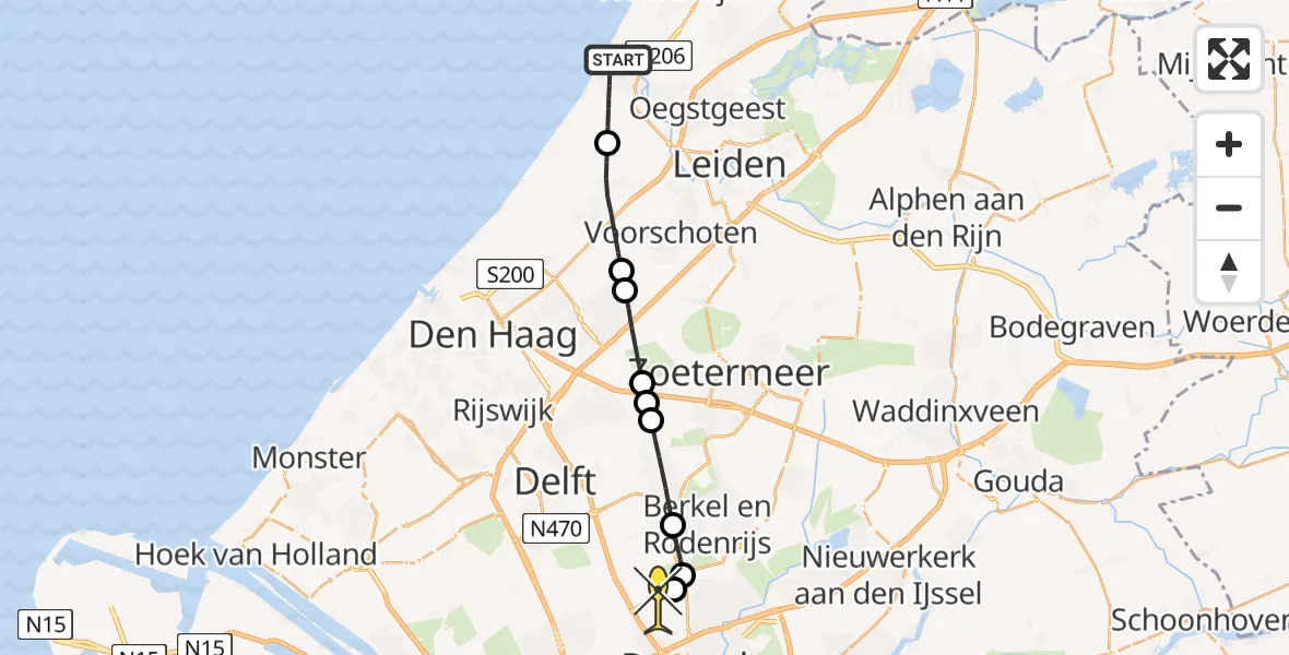 Routekaart van de vlucht: Lifeliner 2 naar Rotterdam The Hague Airport, Secretaris Varkevisserstraat