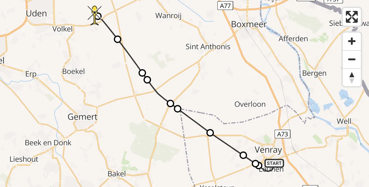 Routekaart van de vlucht: Lifeliner 3 naar Vliegbasis Volkel, Meester de Haanstraat