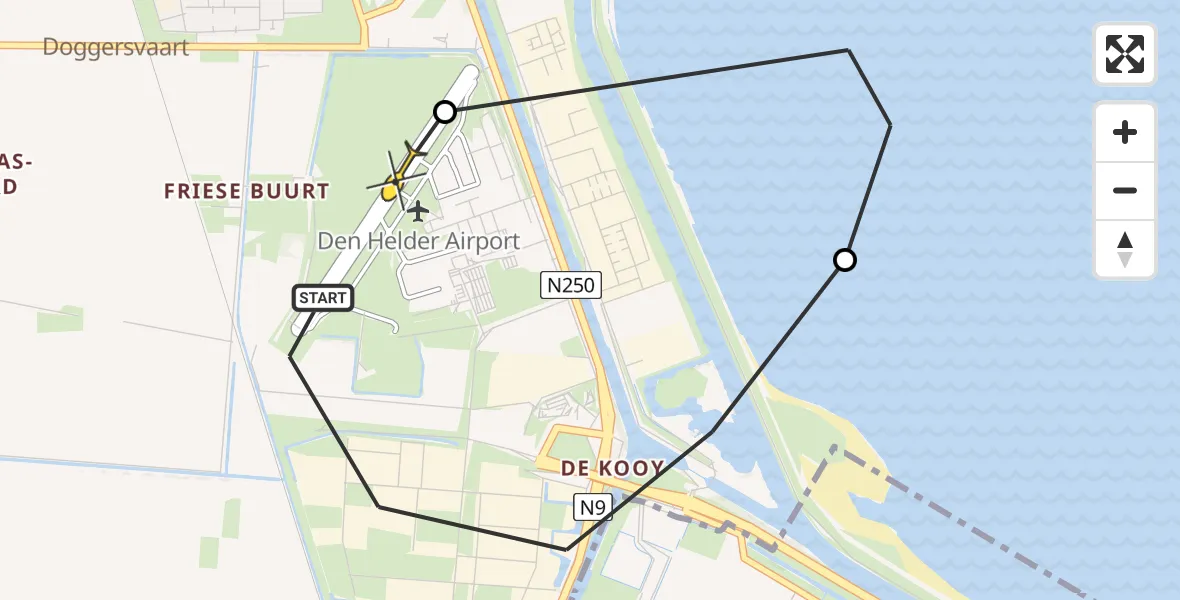 Routekaart van de vlucht: Kustwachthelikopter naar Vliegveld De Kooy, Schrijnwerkersweg