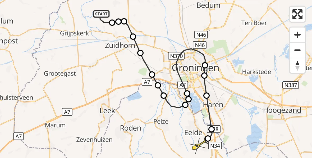 Routekaart van de vlucht: Lifeliner 4 naar Groningen Airport Eelde, Heereburen