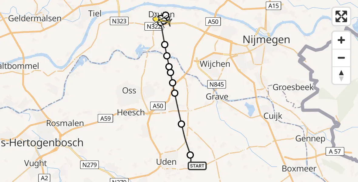 Routekaart van de vlucht: Lifeliner 3 naar Druten, Manenwolf