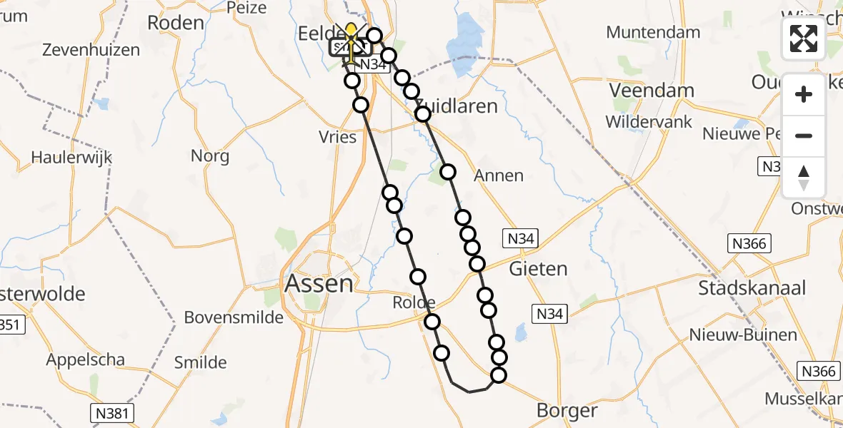 Routekaart van de vlucht: Lifeliner 4 naar Groningen Airport Eelde, Vissersweg