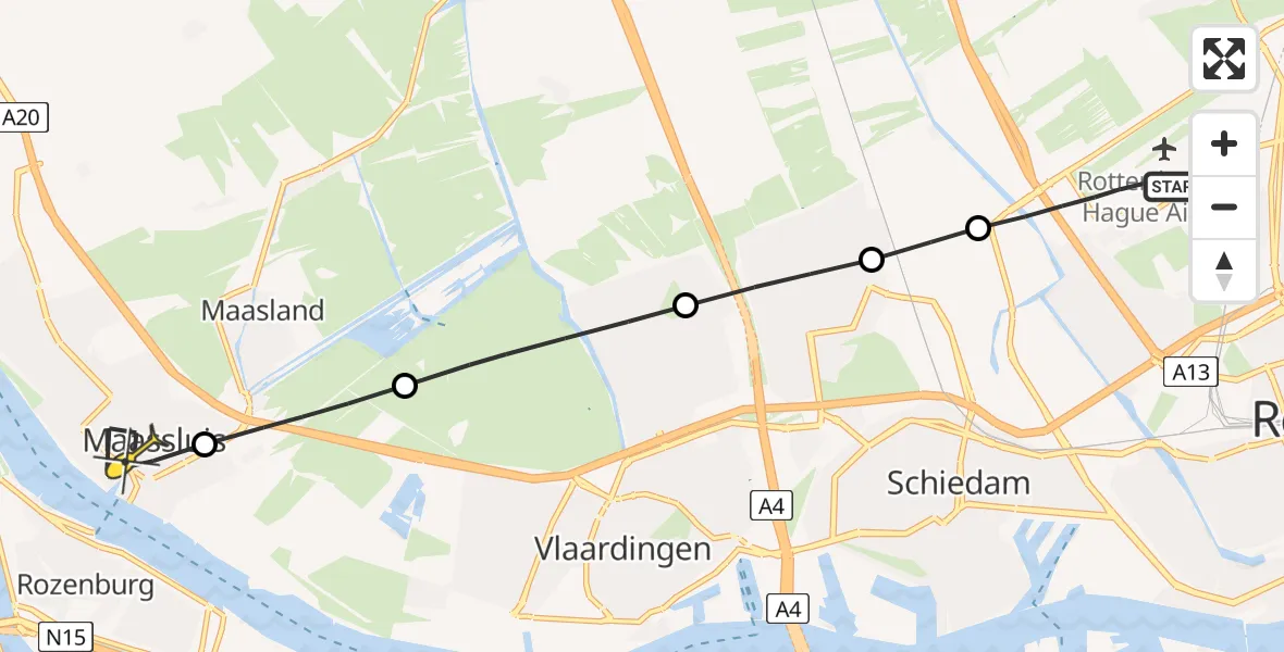 Routekaart van de vlucht: Lifeliner 2 naar Maassluis, Zaventembaan