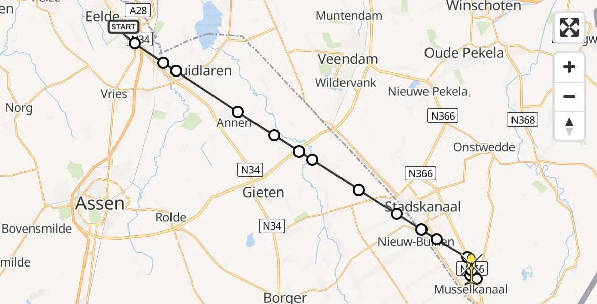 Routekaart van de vlucht: Lifeliner 4 naar Musselkanaal, Vissersweg