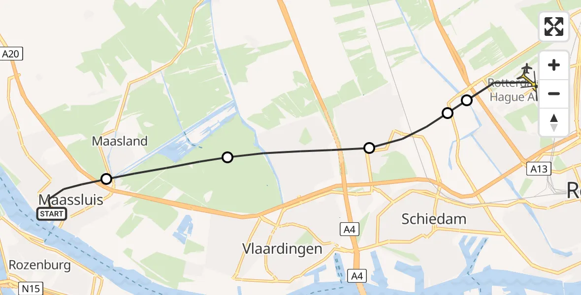 Routekaart van de vlucht: Lifeliner 2 naar Rotterdam The Hague Airport, Touwbaan