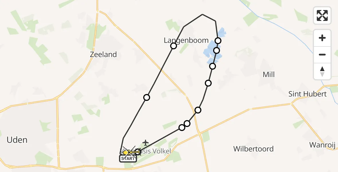 Routekaart van de vlucht: Lifeliner 3 naar Vliegbasis Volkel, Zeelandsedijk