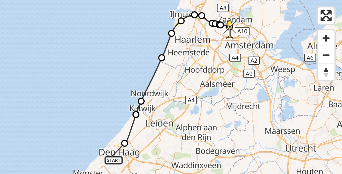 Routekaart van de vlucht: Lifeliner 1 naar Amsterdam Heliport, Lunterenstraat