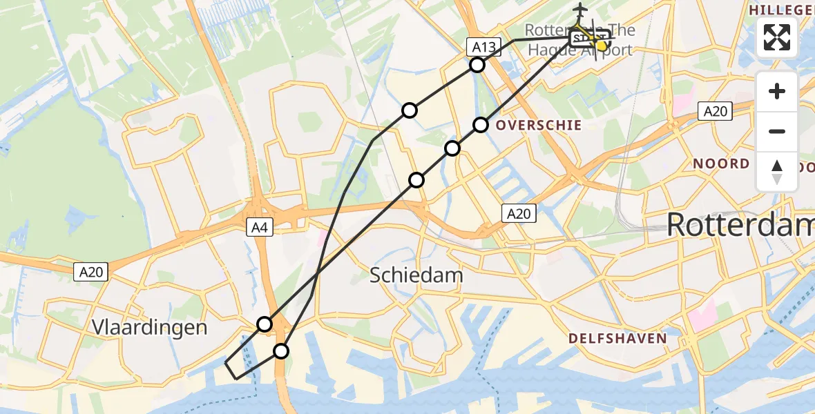 Routekaart van de vlucht: Lifeliner 2 naar Rotterdam The Hague Airport, Delflandstraat