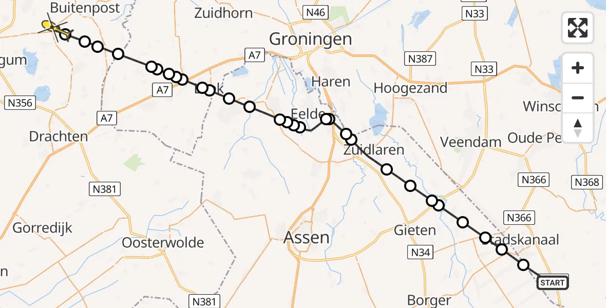 Routekaart van de vlucht: Lifeliner 4 naar Twijzel, Horsten