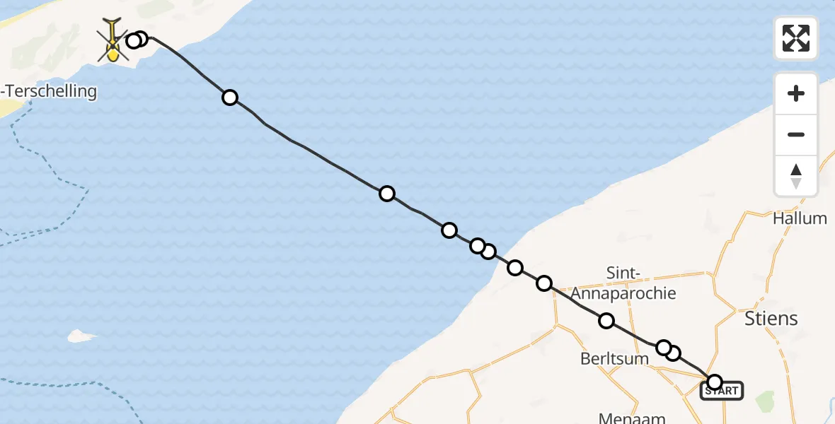 Routekaart van de vlucht: Ambulanceheli naar Midsland, Lytsedyk