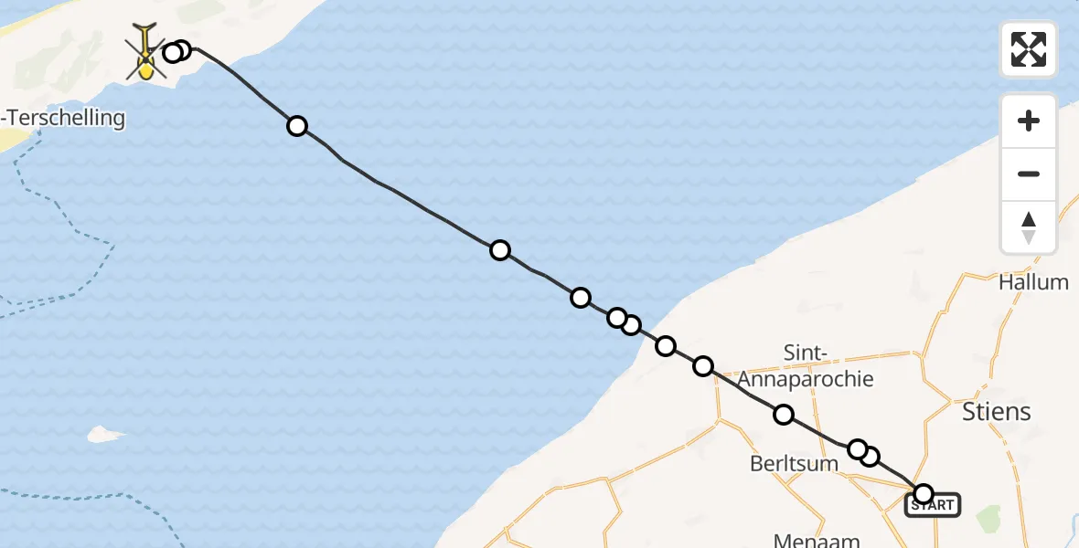 Routekaart van de vlucht: Ambulancehelikopter naar Midsland, Lytsedyk