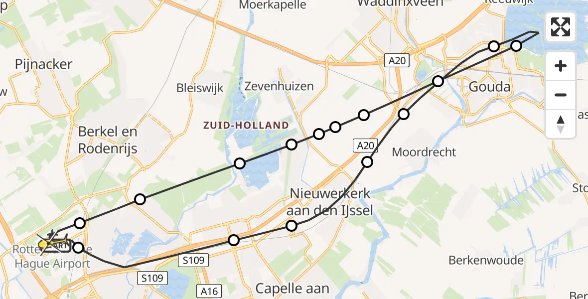 Routekaart van de vlucht: Lifeliner 2 naar Rotterdam The Hague Airport, Bovendijk