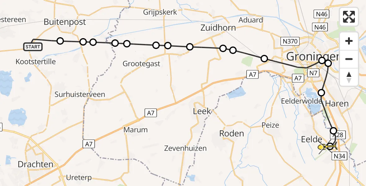 Routekaart van de vlucht: Lifeliner 4 naar Groningen Airport Eelde, Wedzebuorren