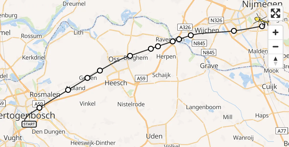 Routekaart van de vlucht: Lifeliner 3 naar Radboud Universitair Medisch Centrum, Zuiderstrandweg