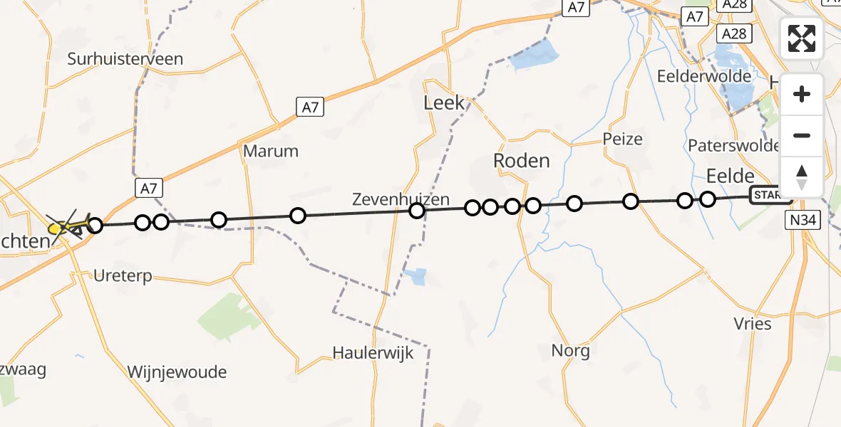 Routekaart van de vlucht: Lifeliner 4 naar Vliegveld Drachten, Eskampenweg