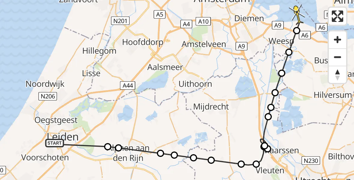 Routekaart van de vlucht: Politieheli naar Muiden, Lagewaard