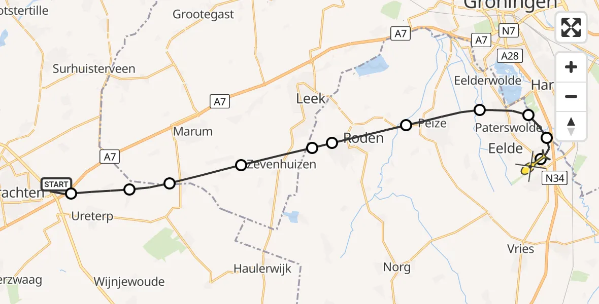 Routekaart van de vlucht: Lifeliner 4 naar Groningen Airport Eelde, Kelvinlaan