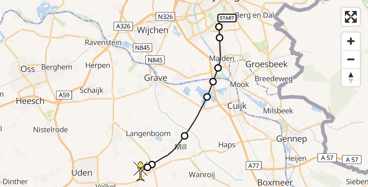 Routekaart van de vlucht: Lifeliner 3 naar Volkel, Hatertseweg