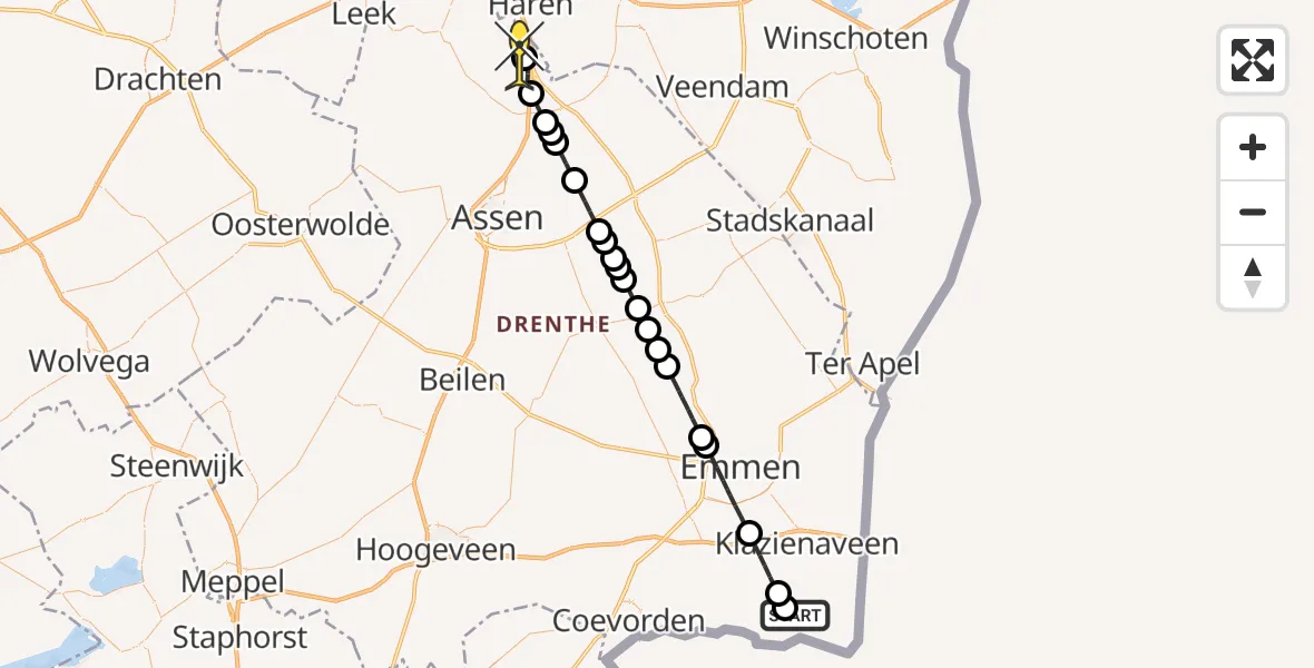 Routekaart van de vlucht: Lifeliner 4 naar Groningen Airport Eelde, Bargerweg