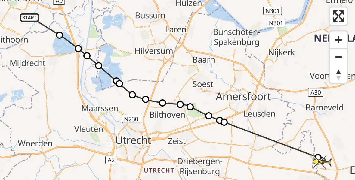 Routekaart van de vlucht: Politieheli naar Ederveen, Winkeldijk