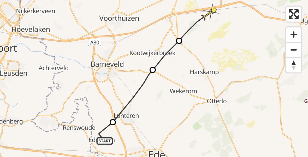 Routekaart van de vlucht: Politiehelikopter naar Kootwijk, Brinklanderweg
