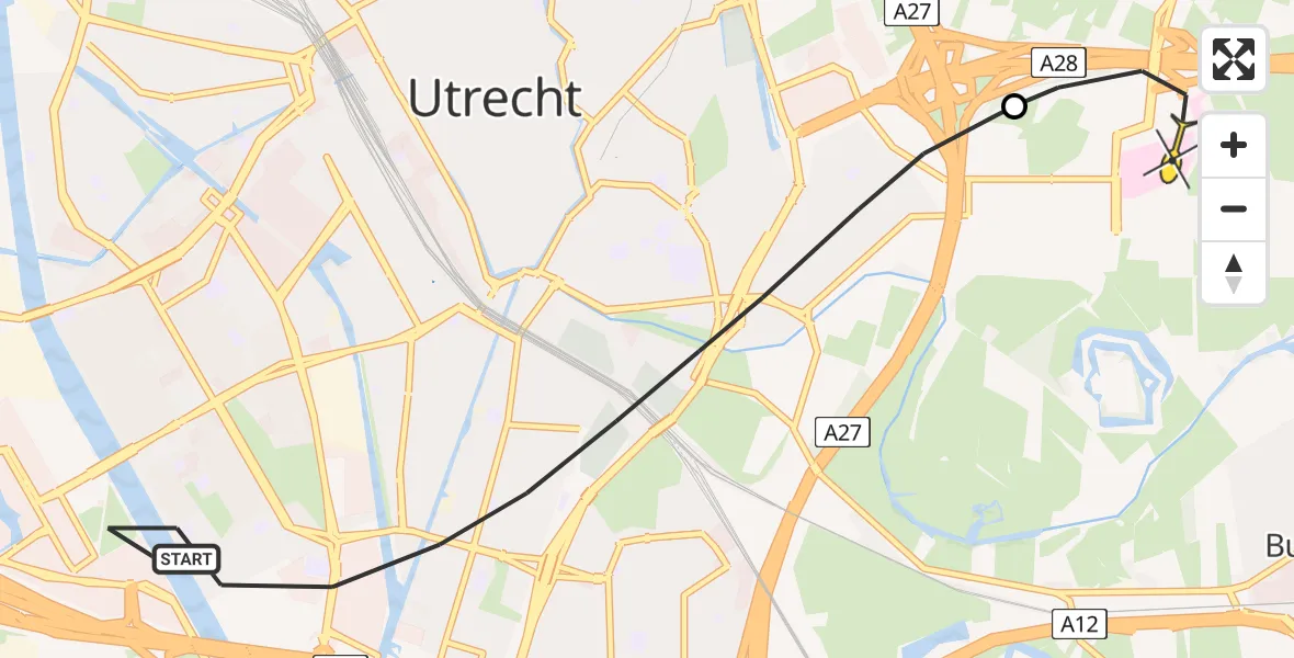 Routekaart van de vlucht: Lifeliner 1 naar Universitair Medisch Centrum Utrecht, Alexander de Grotelaan