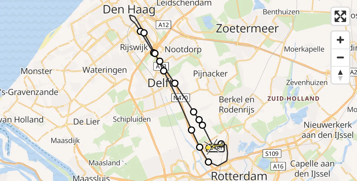 Routekaart van de vlucht: Lifeliner 2 naar Rotterdam The Hague Airport, Brandenburgbaan