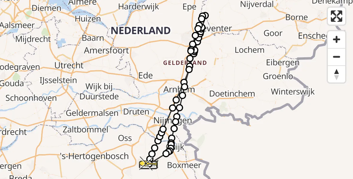 Routekaart van de vlucht: Lifeliner 3 naar Vliegbasis Volkel, Zeelandsedijk