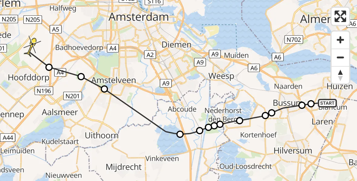 Routekaart van de vlucht: Politieheli naar Vijfhuizen, Oude Naarderweg