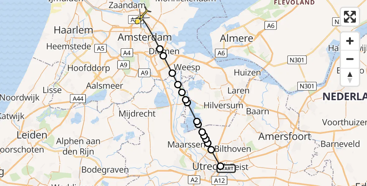 Routekaart van de vlucht: Lifeliner 1 naar Amsterdam, Cambridgelaan