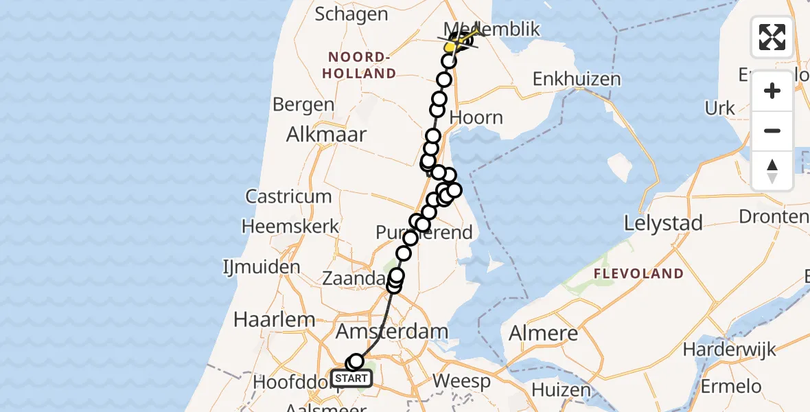 Routekaart van de vlucht: Politieheli naar Middenmeer, Loevesteinse Randweg