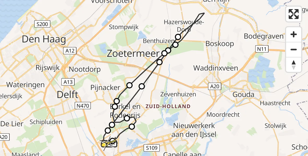 Routekaart van de vlucht: Lifeliner 2 naar Rotterdam The Hague Airport, Burgemeester Ten Heuvelhofweg