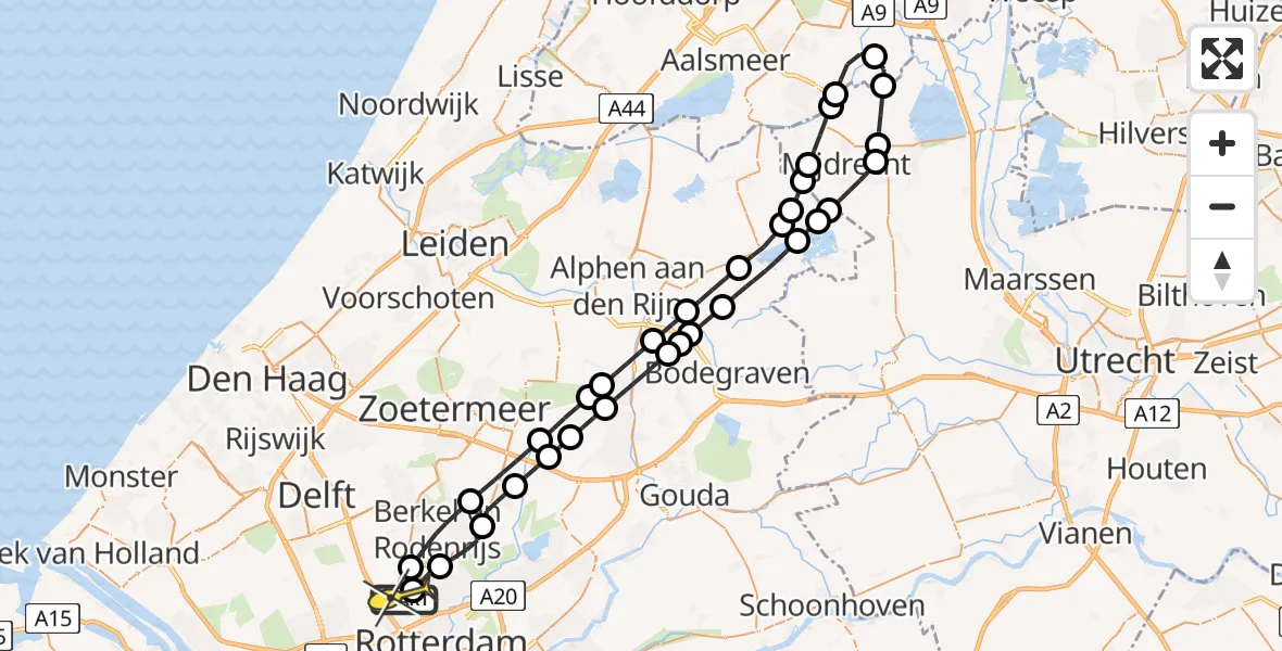 Routekaart van de vlucht: Lifeliner 2 naar Rotterdam The Hague Airport, A16 Rotterdam