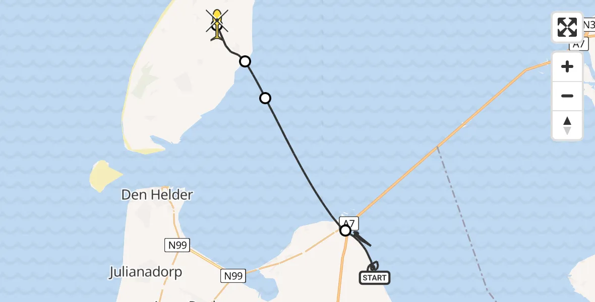 Routekaart van de vlucht: Politiehelikopter naar Texel International Airport, Noorderdijkweg