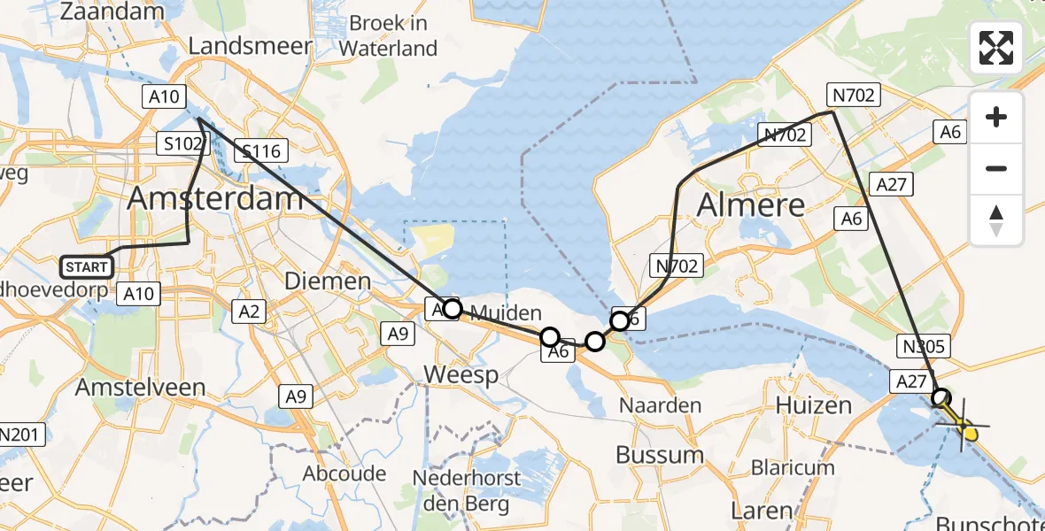 Routekaart van de vlucht: Politiehelikopter naar Zeewolde, Wittgensteinlaan
