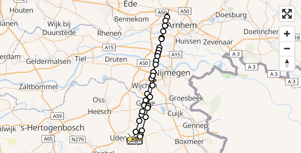 Routekaart van de vlucht: Lifeliner 3 naar Vliegbasis Volkel, Zeelandsedijk