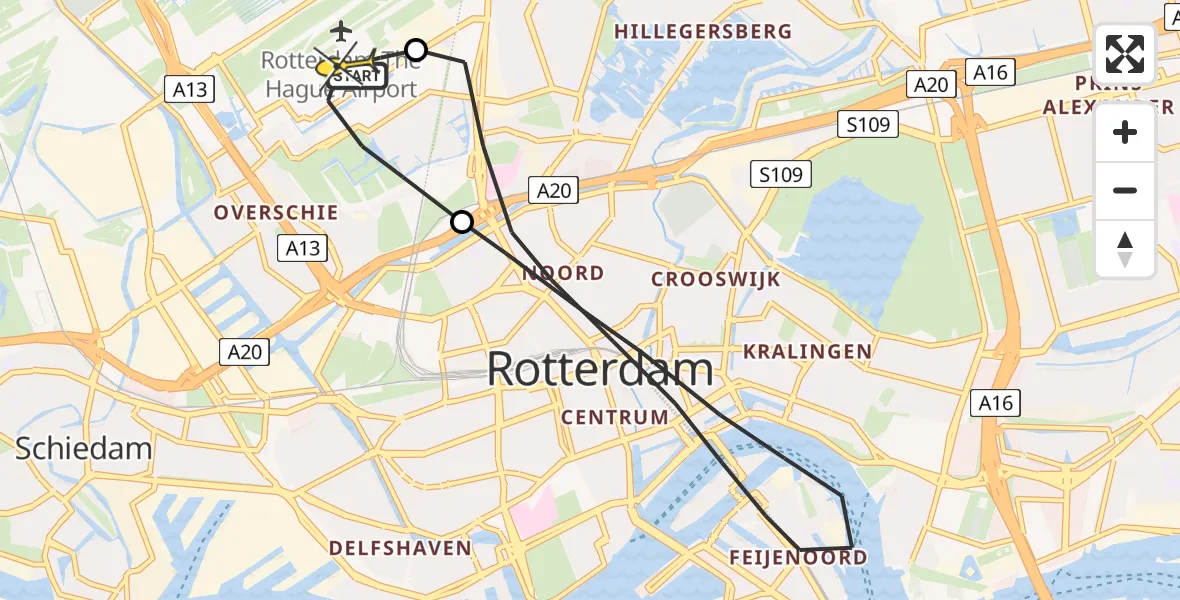 Routekaart van de vlucht: Lifeliner 2 naar Rotterdam The Hague Airport, Terletpad