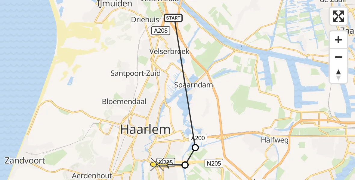 Routekaart van de vlucht: Politieheli naar Haarlem, Vijfhuizerdijk