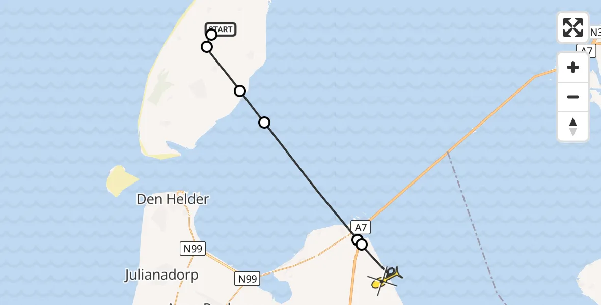 Routekaart van de vlucht: Politieheli naar Wieringerwerf, Hoofdweg