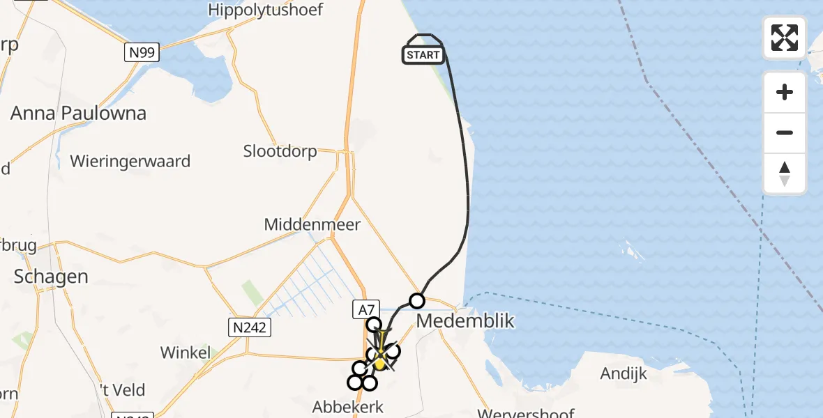 Routekaart van de vlucht: Politieheli naar Middenmeer, Noorderdijkweg