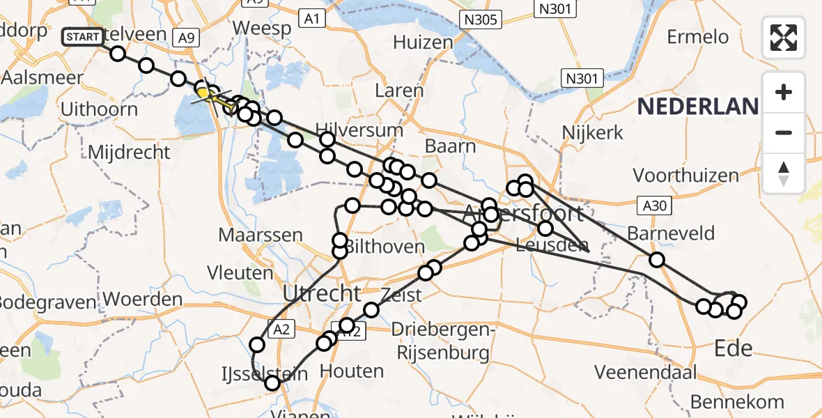 Routekaart van de vlucht: Politieheli naar Baambrugge, Simon Stevinstraat