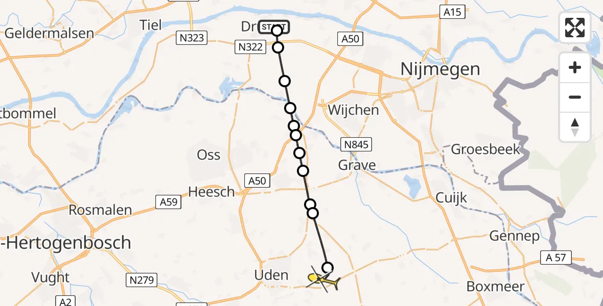 Routekaart van de vlucht: Lifeliner 3 naar Vliegbasis Volkel, Oude Weisestraat