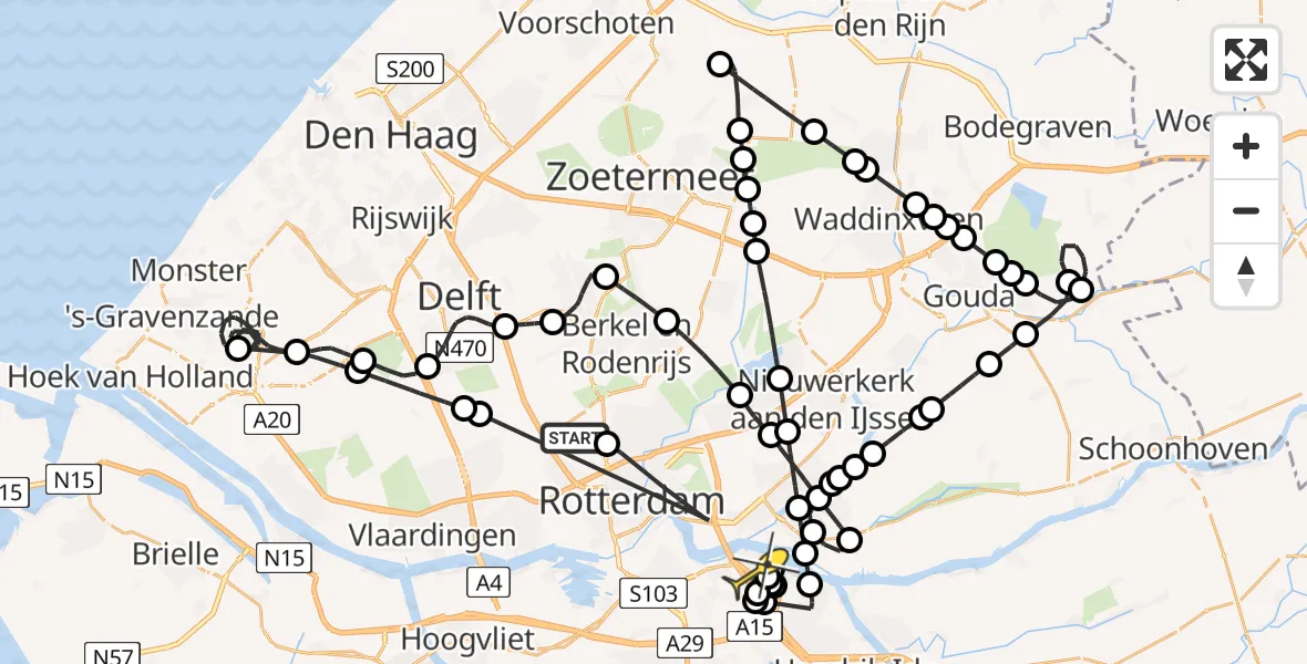 Routekaart van de vlucht: Politieheli naar Rotterdam, Hof van Maasdam