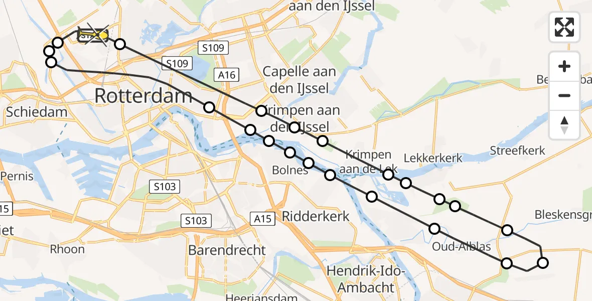 Routekaart van de vlucht: Lifeliner 2 naar Rotterdam The Hague Airport, Einthovenpad