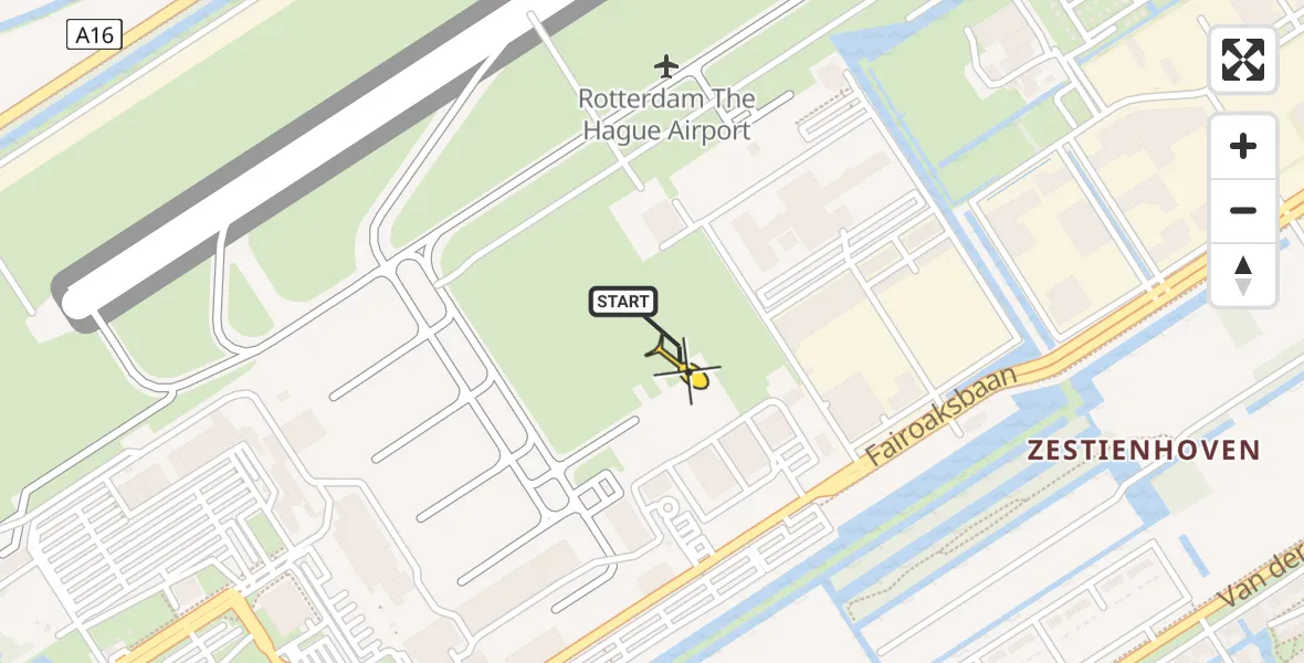 Routekaart van de vlucht: Politiehelikopter naar Rotterdam The Hague Airport, Fairoaksbaan