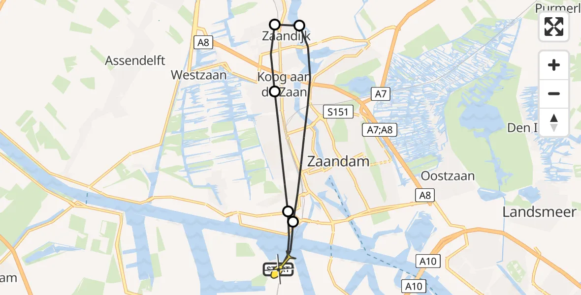 Routekaart van de vlucht: Lifeliner 1 naar Amsterdam Heliport, Kanaalkade