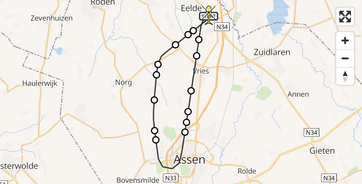 Routekaart van de vlucht: Lifeliner 4 naar Groningen Airport Eelde, Moespot