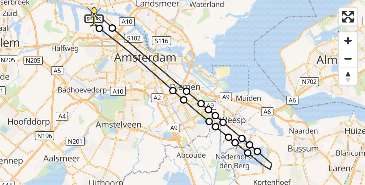 Routekaart van de vlucht: Lifeliner 1 naar Amsterdam Heliport, Westhavenweg