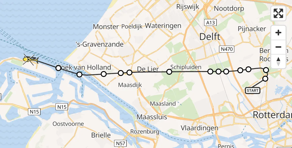 Routekaart van de vlucht: Kustwachthelikopter naar Maasvlakte, Landscheiding