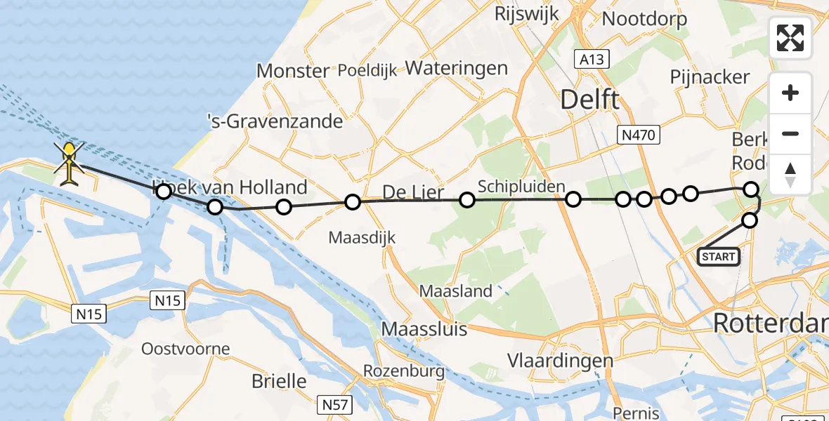 Routekaart van de vlucht: Kustwachthelikopter naar Maasvlakte, Doenkadepad